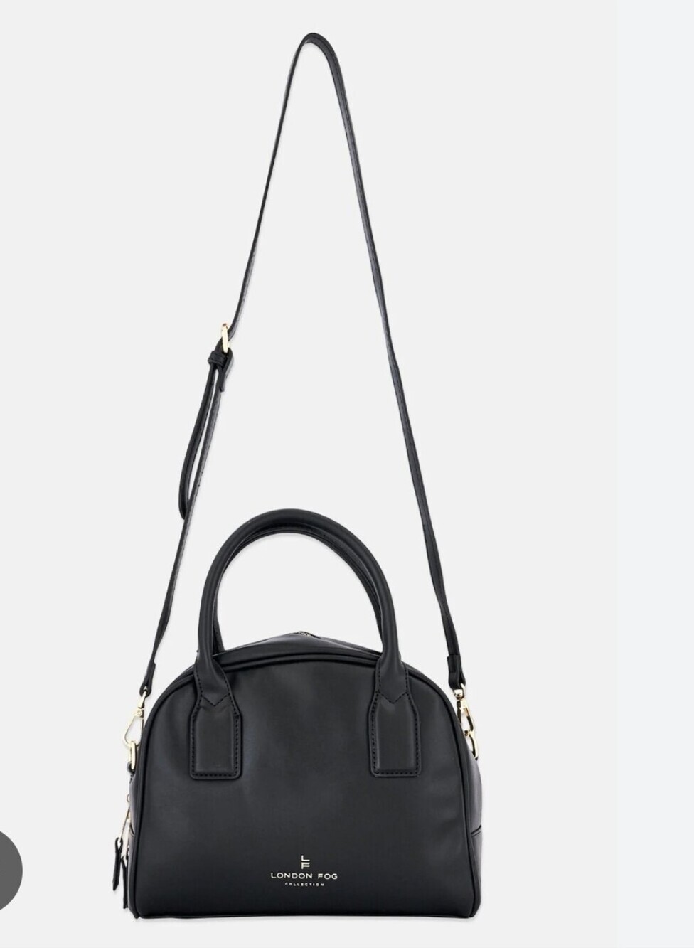 London Fog Black Dome Smooth Black Pleather Satchel NWT - Picture 2 of 6